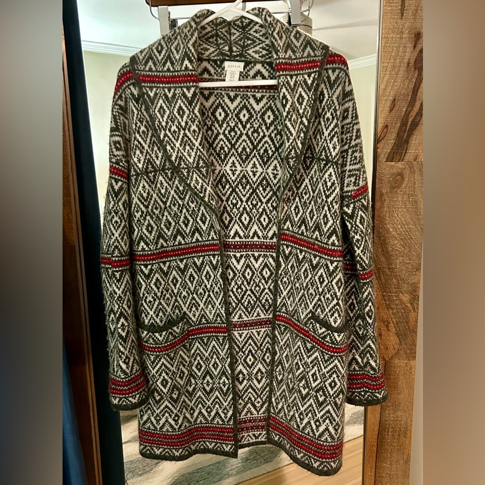 ASPEN Fair Isle Nordic Wool Blend Duster Cardigan Sweater - Size XS